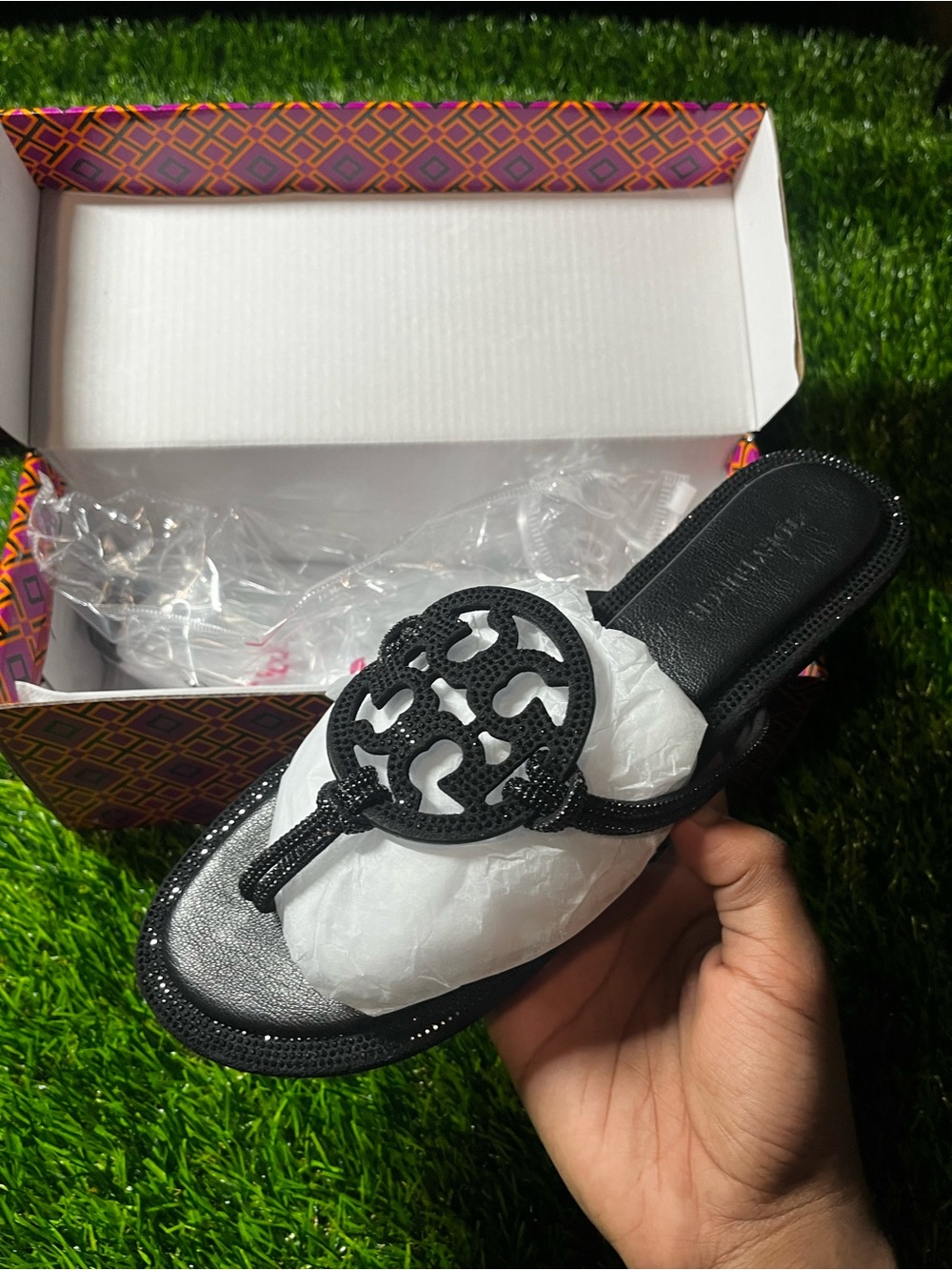 Tory Burch Black Logo-T Monogram Toe-Ring Sandal
